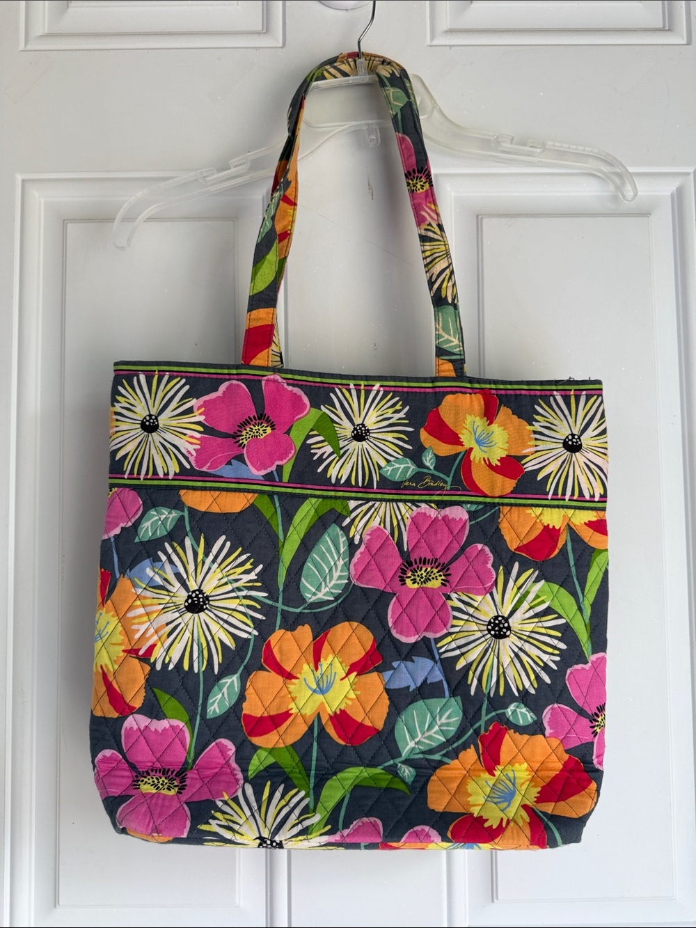 Vera Bradley Gray Quilted Floral Tote with Bright Multi Flowers